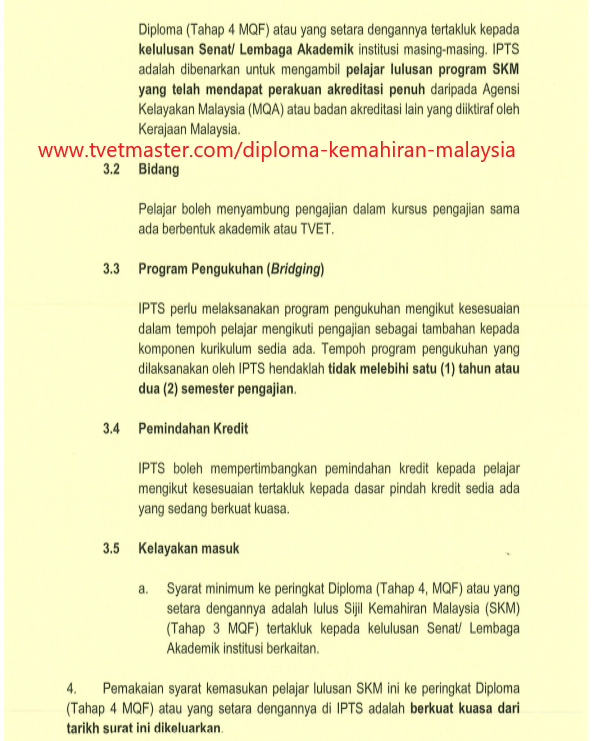 Diploma Kemahiran Malaysia - SKM Boleh Sambung ke Diploma (MQF) Tanpa SPM