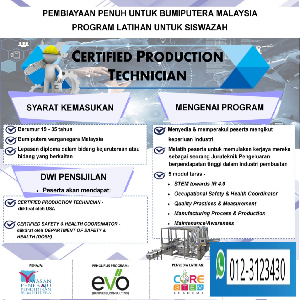 Kursus Kemahiran Percuma 2022 - Certified Production Technician