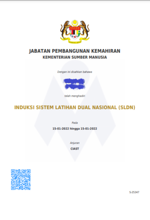 NDTS Induction course cert - sample
