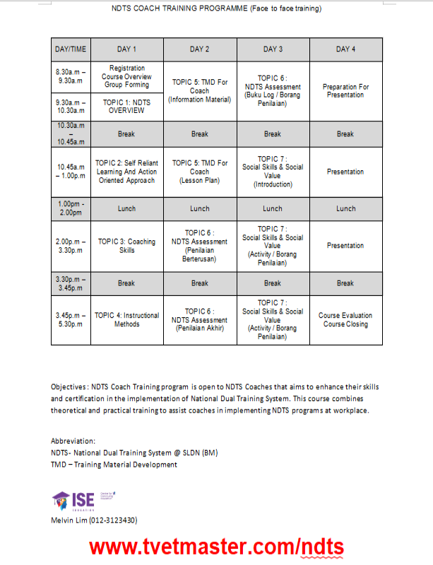 NDTS Coach Training Programme Schedule